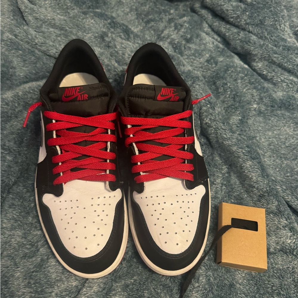Nike Jordan one￼Men's Shoes - Black and White with Red Accents